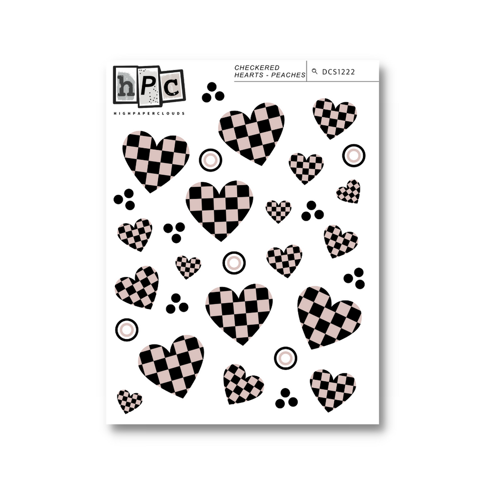Checkered Hearts PEACHES Deco Sticker Sheet