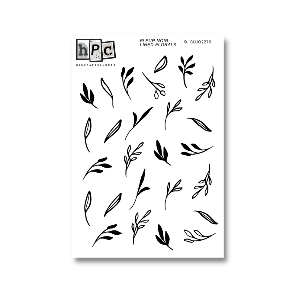 Line Florals Deco Sticker Sheet - Fleur Noir Collection