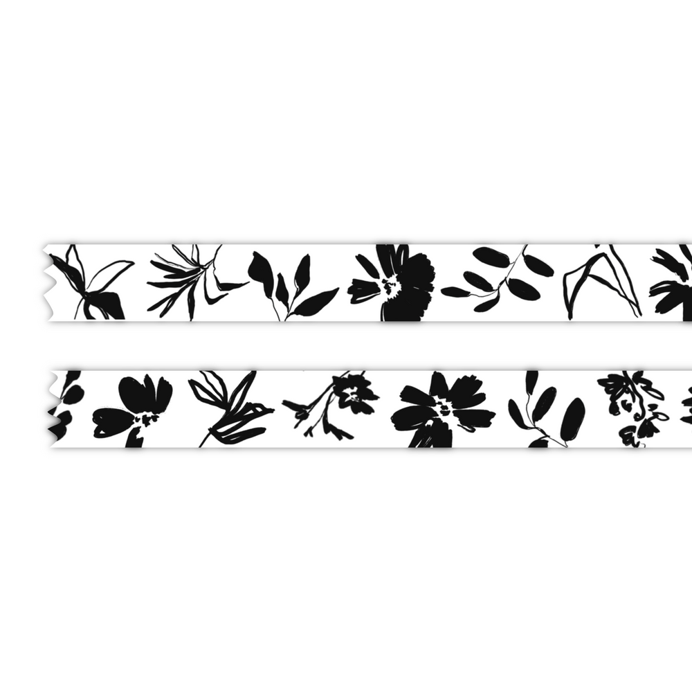 Inked Florals Washi Tape 15mmx10m - Noir