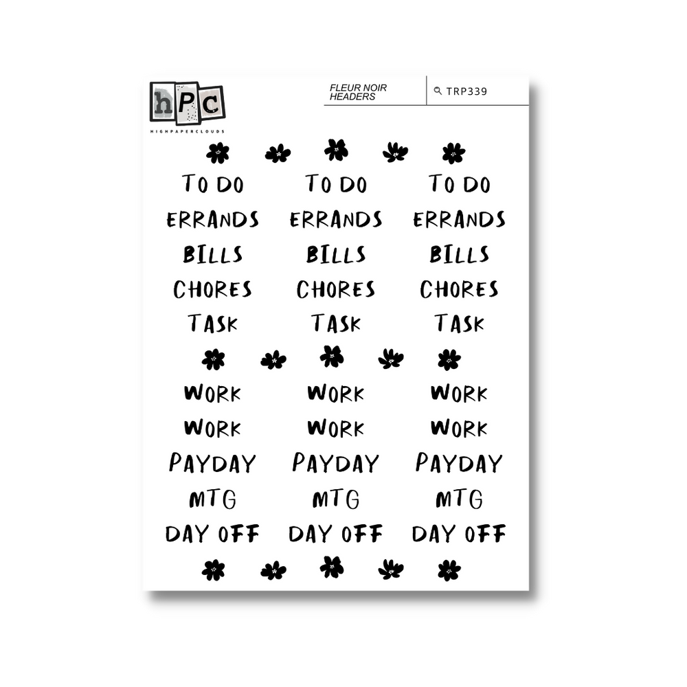 Daily Headers Sticker Sheet - Fleur Noir Collection