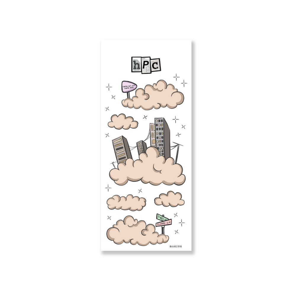 Cloud City Deco Sticker Sheet - Urban Dreamscapes Collection