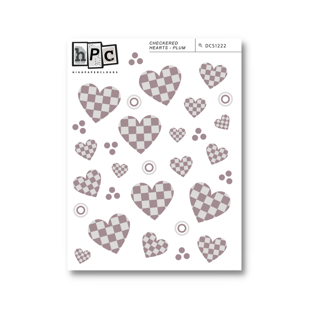 Checkered Hearts PLUM Deco Sticker Sheet