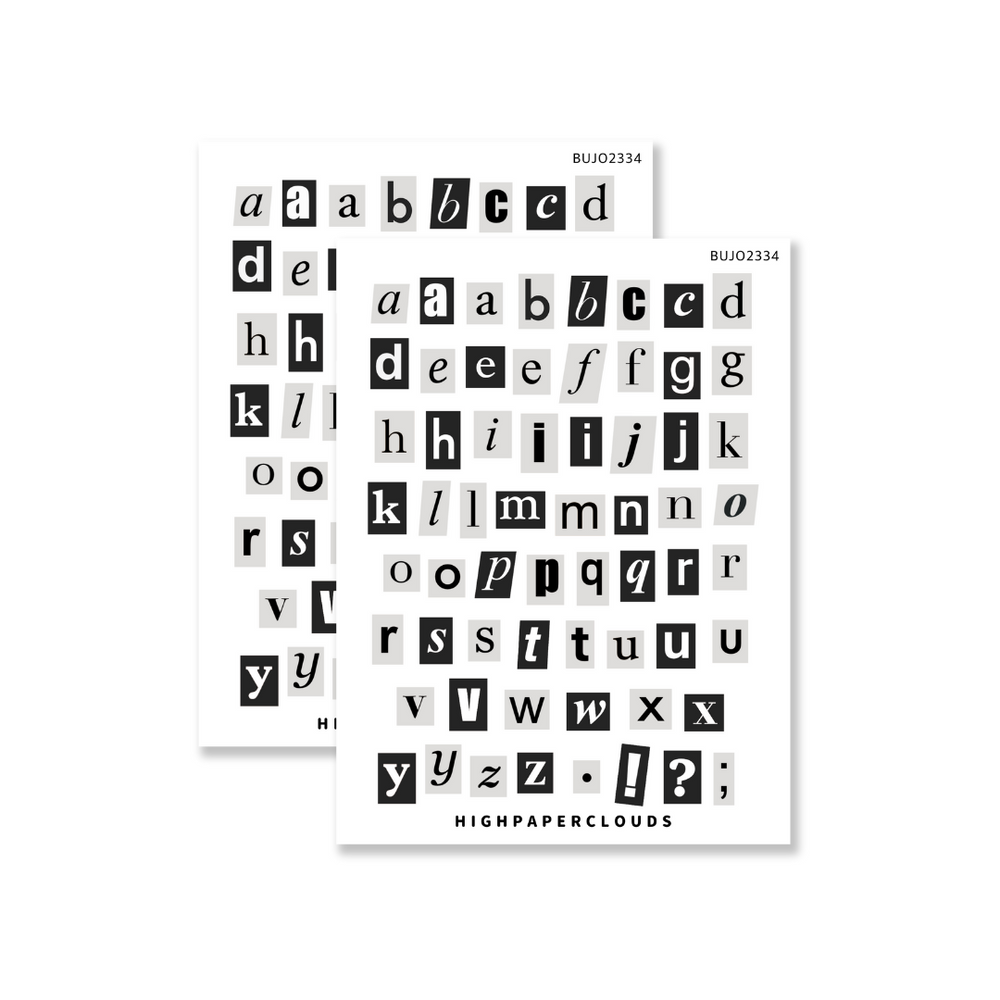 Monochrome Collage Letters Journaling Sticker Sheet