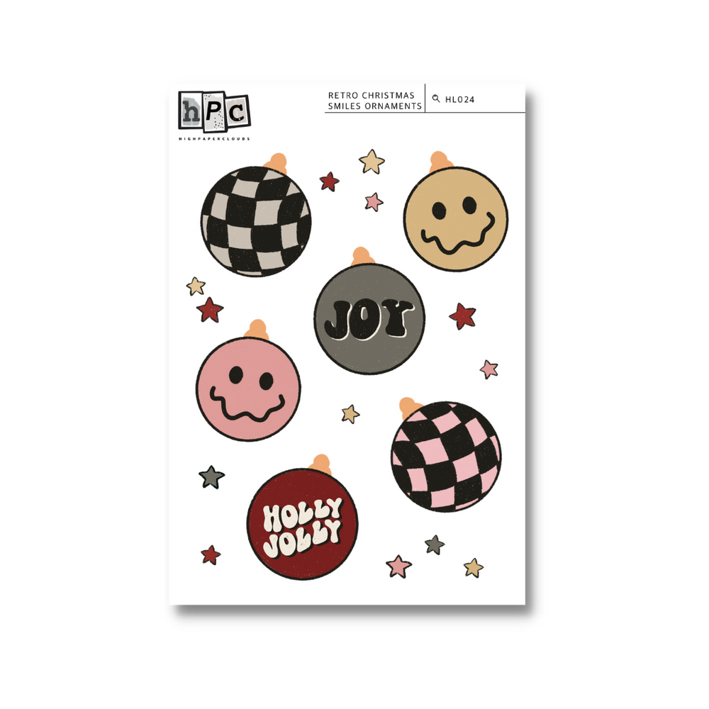 A Retro Christmas Smiles Ornaments Deco Sticker Sheet