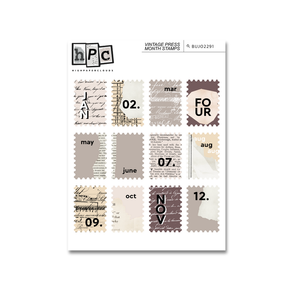 Monthly Stamps Deco Sticker Sheet - Vintage Press Collection