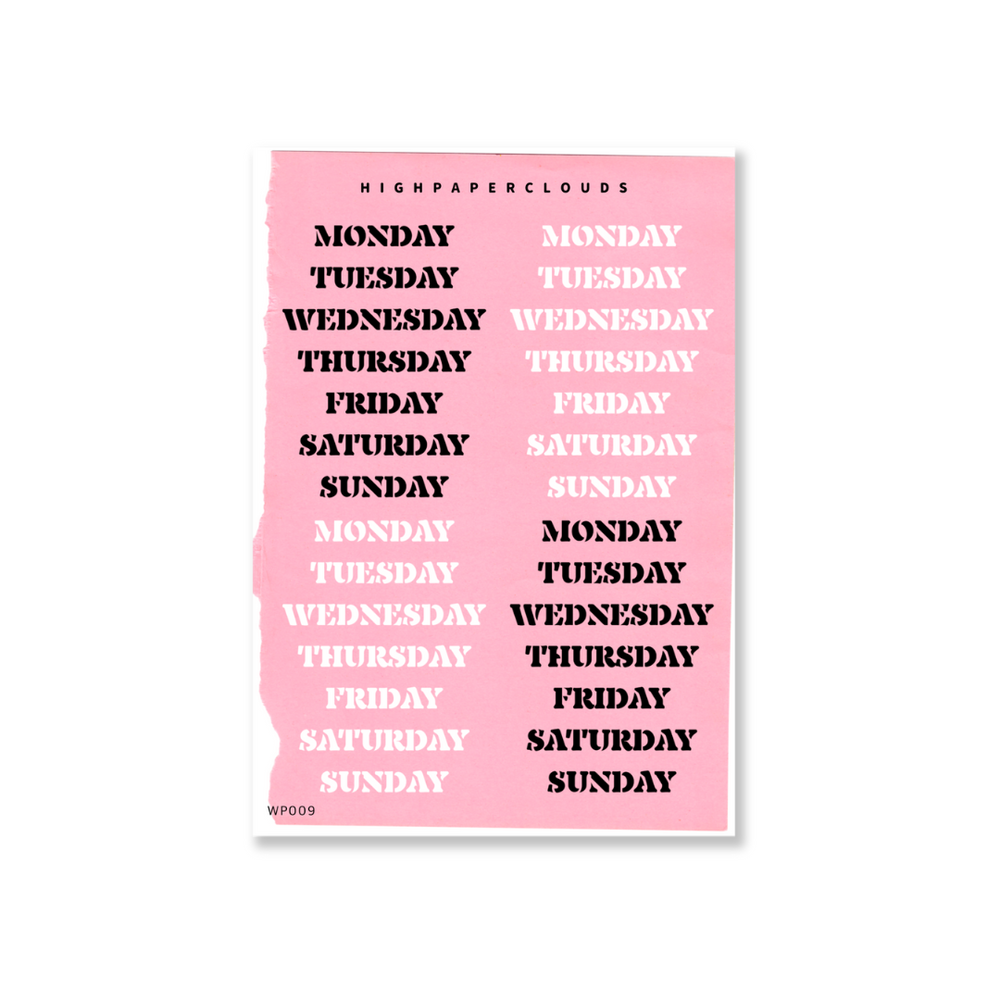 Pink'd Days of the Week Sticker Sheet