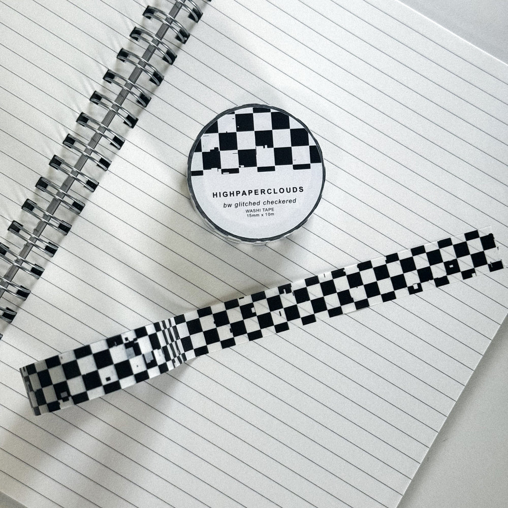 BW GLITCHED CHECKERED WASHI TAPE 15MM