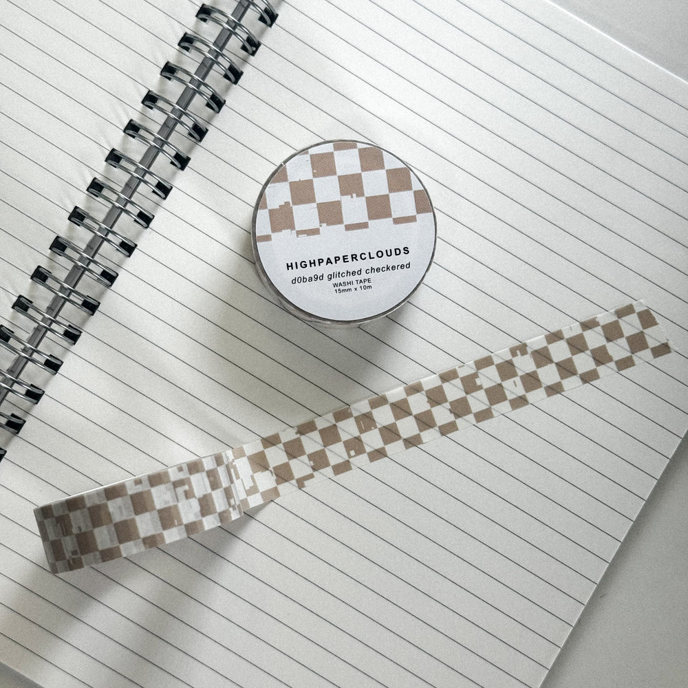 GLITCHED CHECKERED WASHI TAPE 15MM (BISCOTTI)