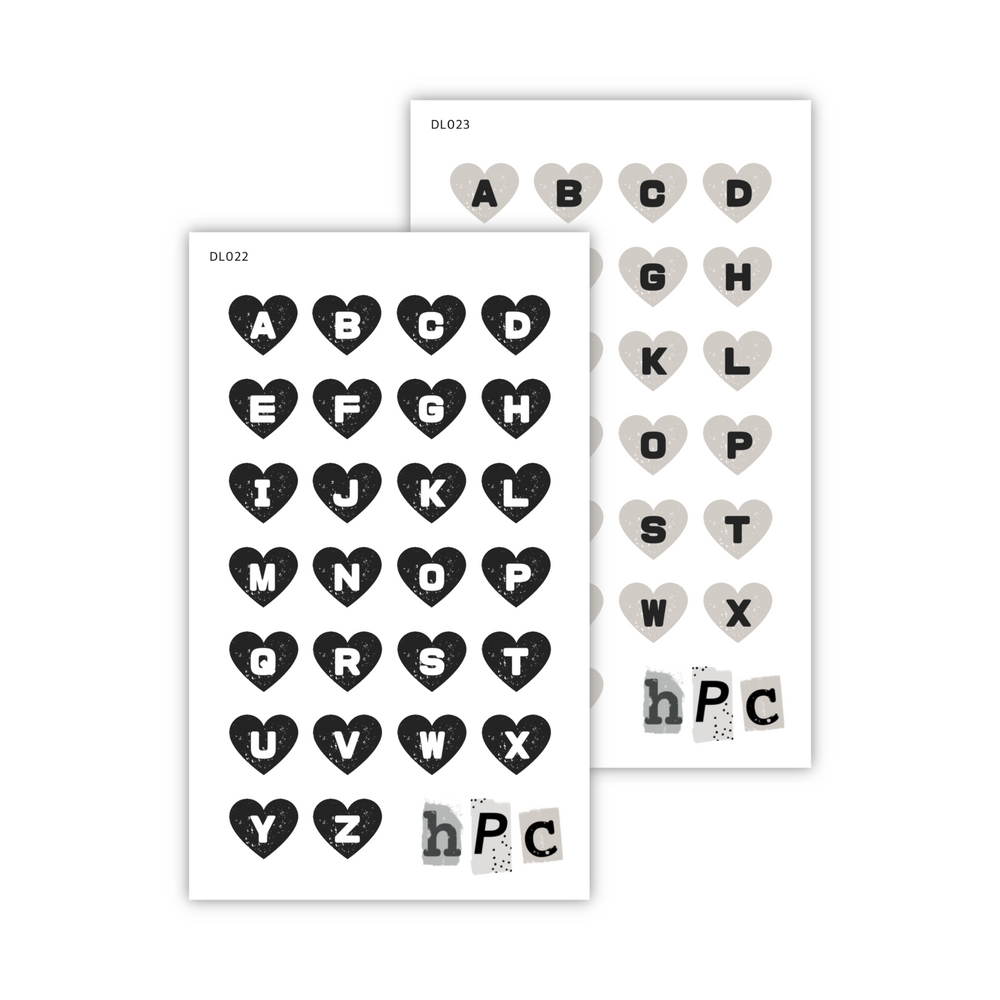 Grunge Heart Alphabet (Single Sheets)