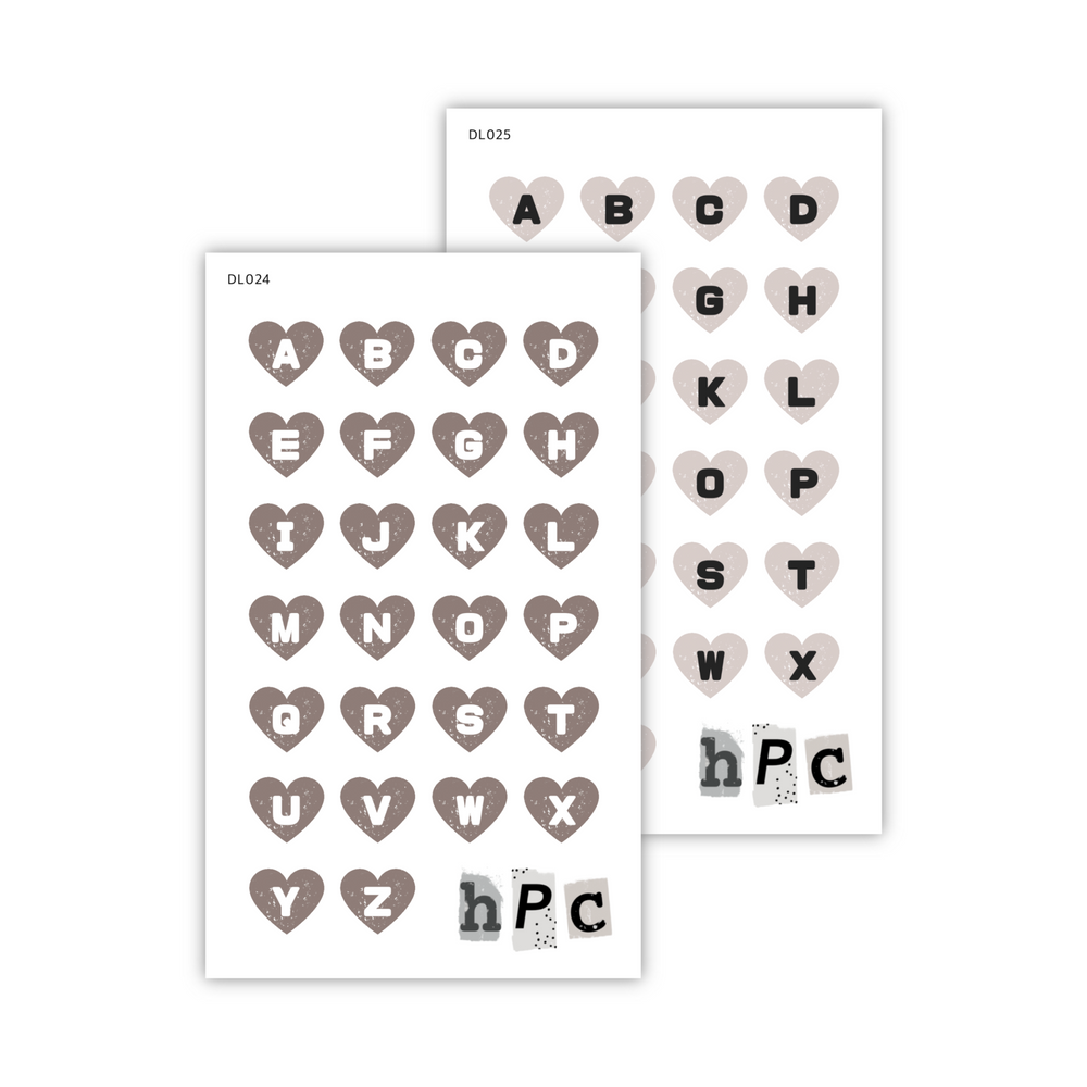 Grunge Heart Alphabet (Single Sheets)